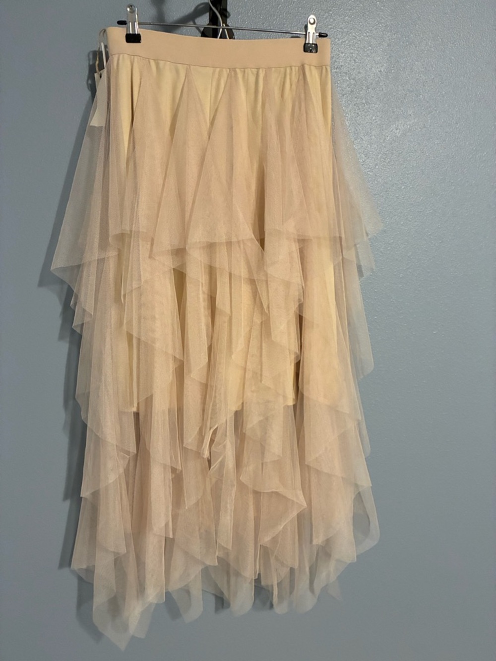 Ladies' High-Low Layered Tulle Skirt in Light Beige